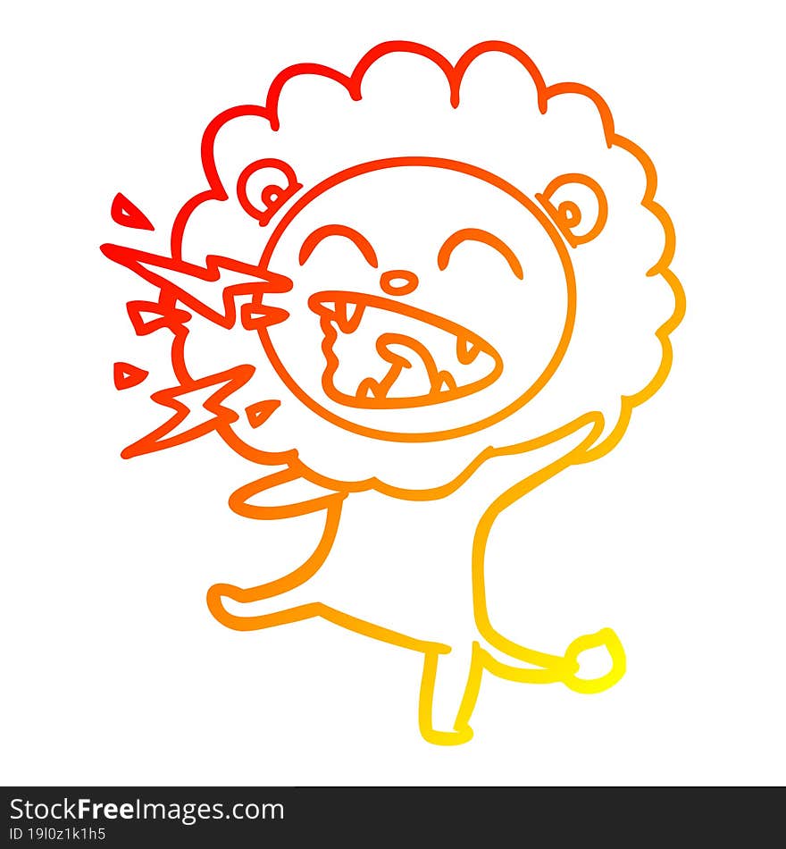 warm gradient line drawing cartoon roaring lion