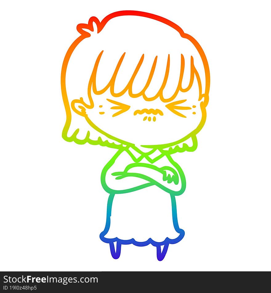 rainbow gradient line drawing annoyed cartoon girl