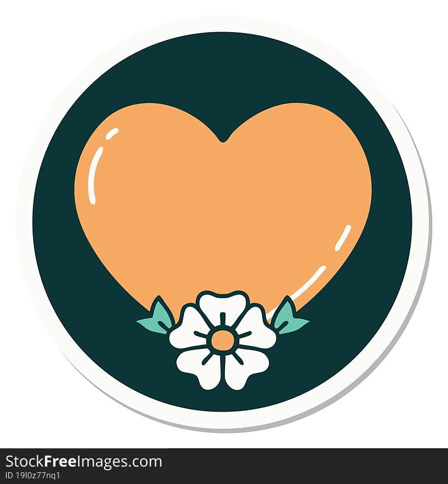 sticker of tattoo in traditional style of a heart and flower. sticker of tattoo in traditional style of a heart and flower