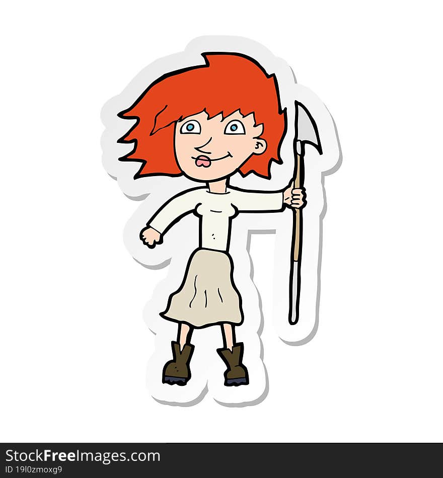 sticker of a cartoon woman with spear