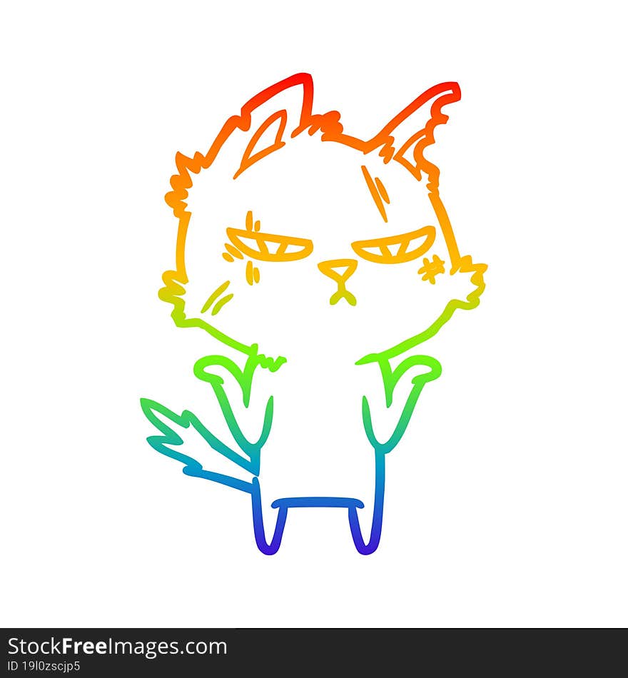 Rainbow Gradient Line Drawing Tough Cartoon Cat