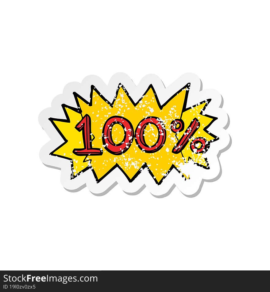 retro distressed sticker of a cartoon 100% symbol