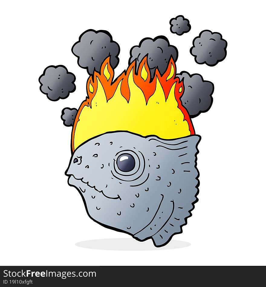 cartoon burning fish head