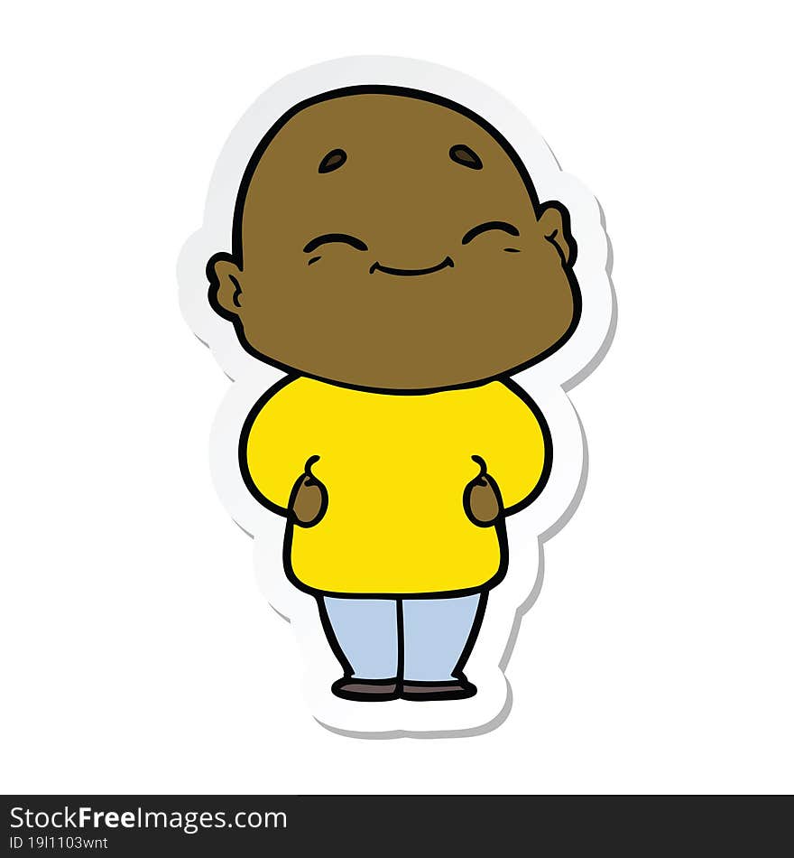 sticker of a cartoon happy bald man