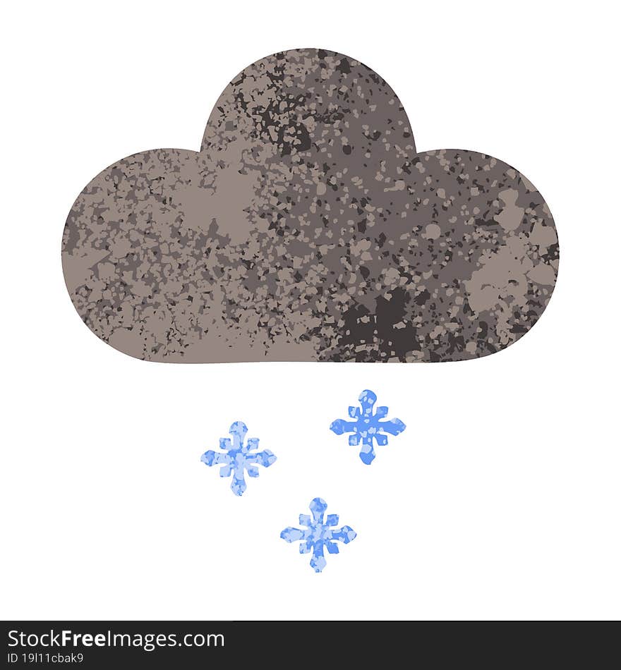 retro illustration style cartoon storm snow cloud