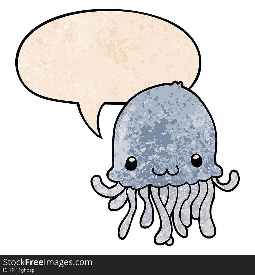 Cartoon Jellyfish And Speech Bubble In Retro Texture Style