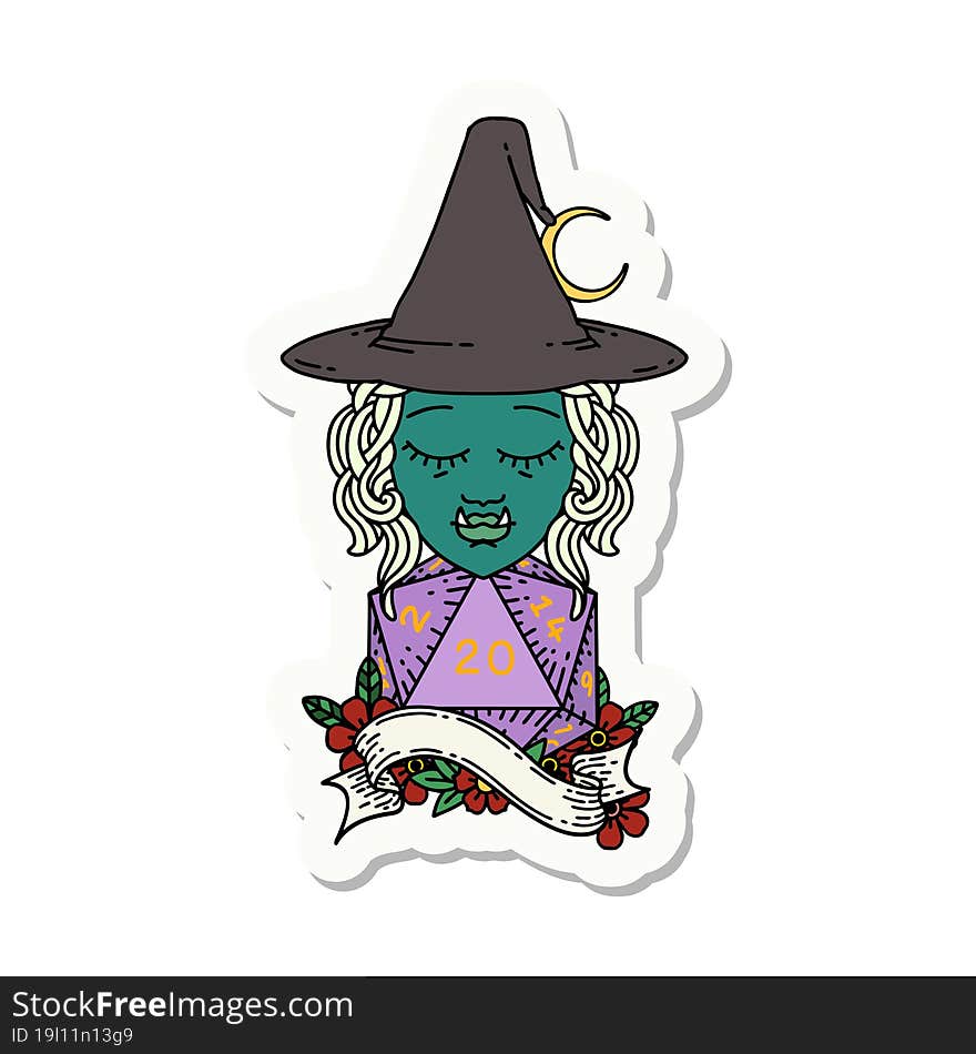 Half Orc Mage With Natural 20 Dice Roll Sticker