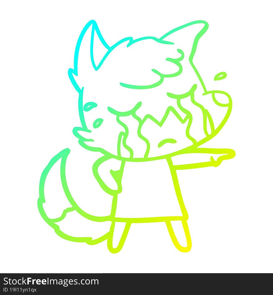 cold gradient line drawing of a crying fox cartoon