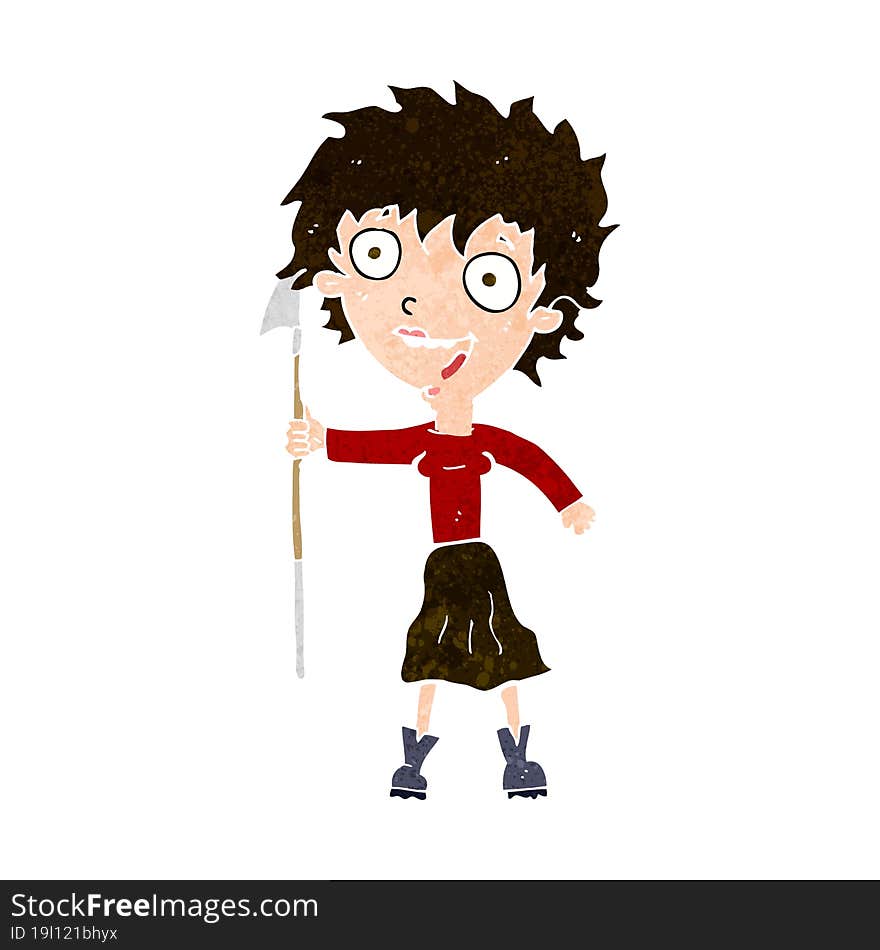 cartoon crazy woman with spear