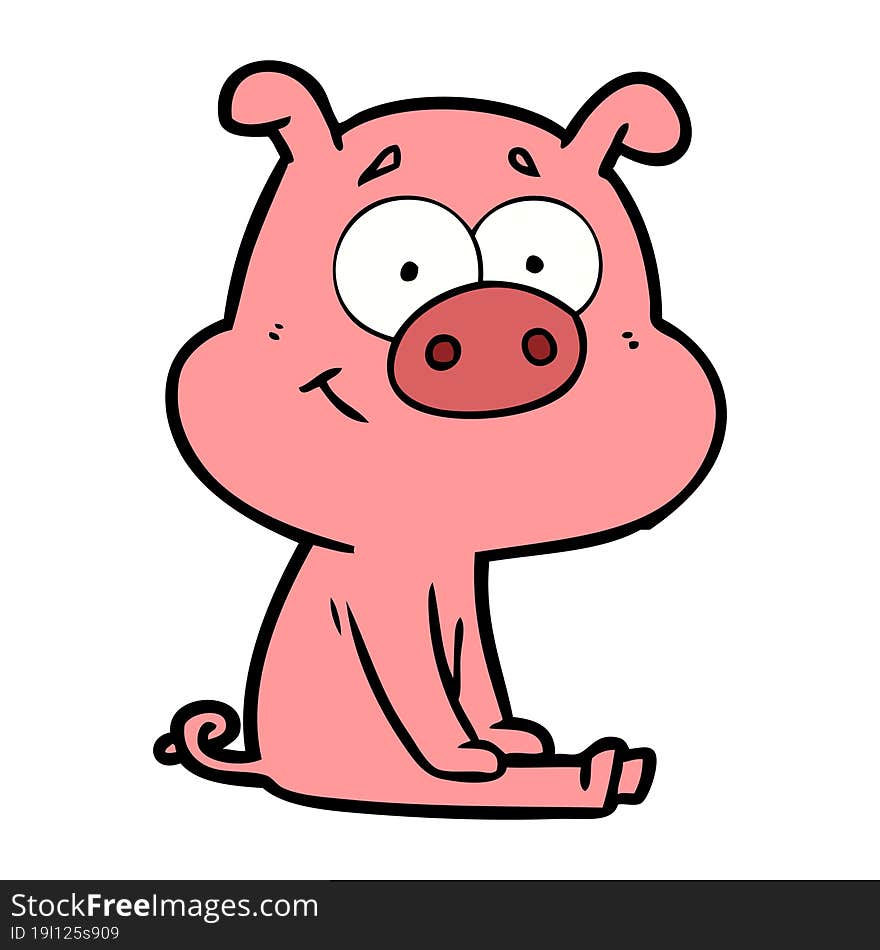 happy cartoon pig sitting. happy cartoon pig sitting