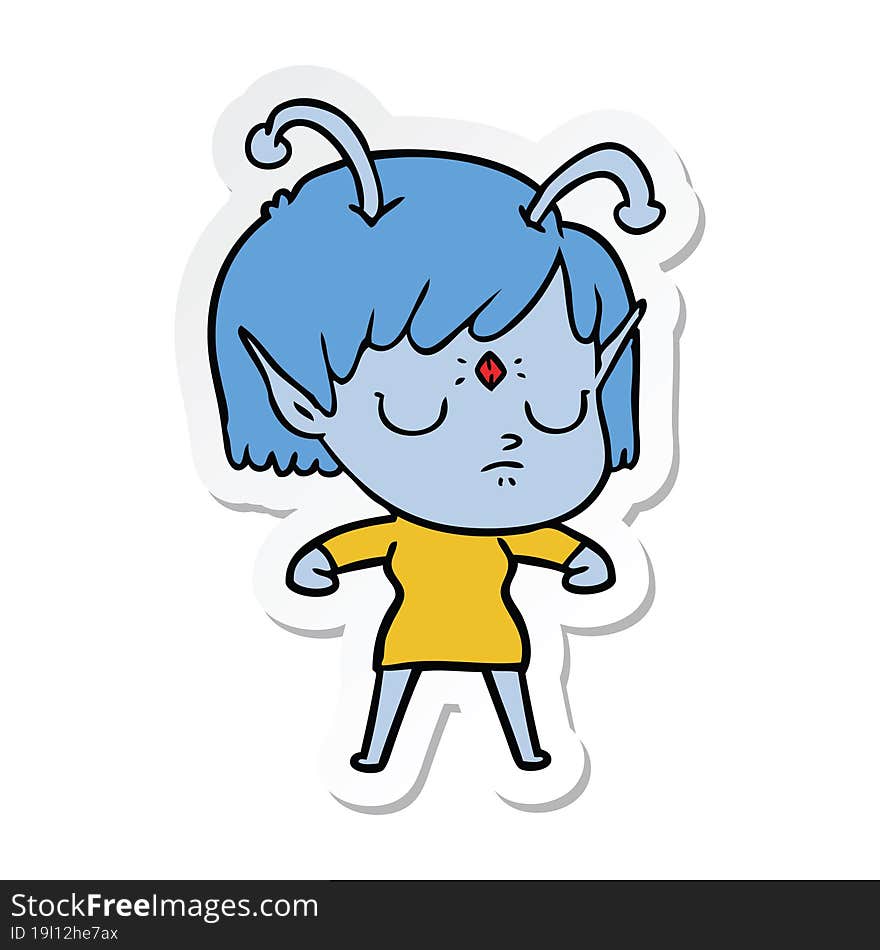 sticker of a cartoon alien girl