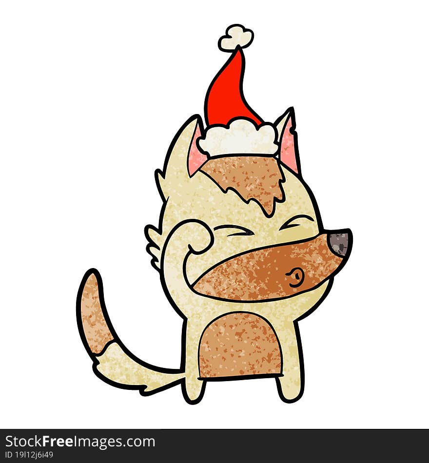 textured cartoon of a wolf pouting wearing santa hat