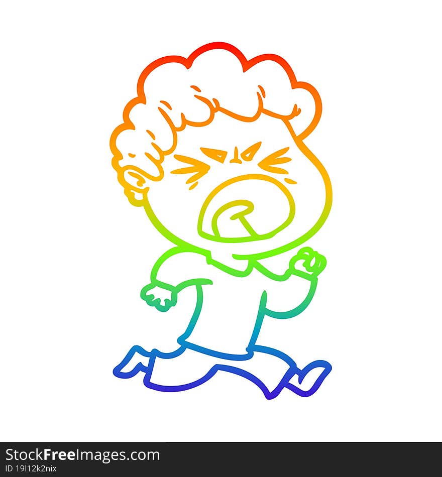 rainbow gradient line drawing cartoon furious man