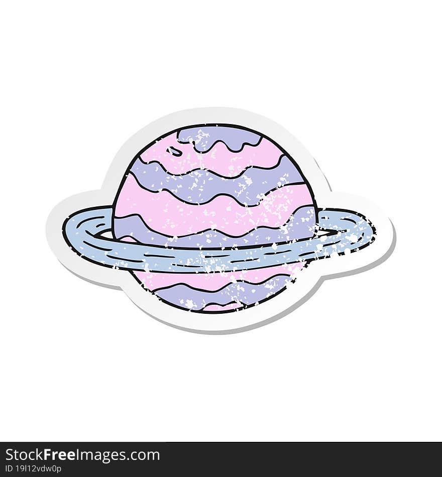 retro distressed sticker of a cartoon alien planet