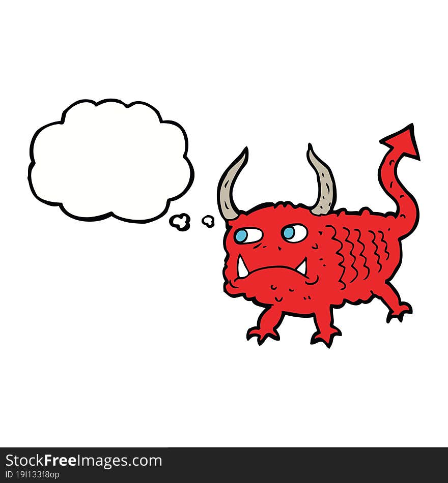 Cartoon Little Demon With Thought Bubble