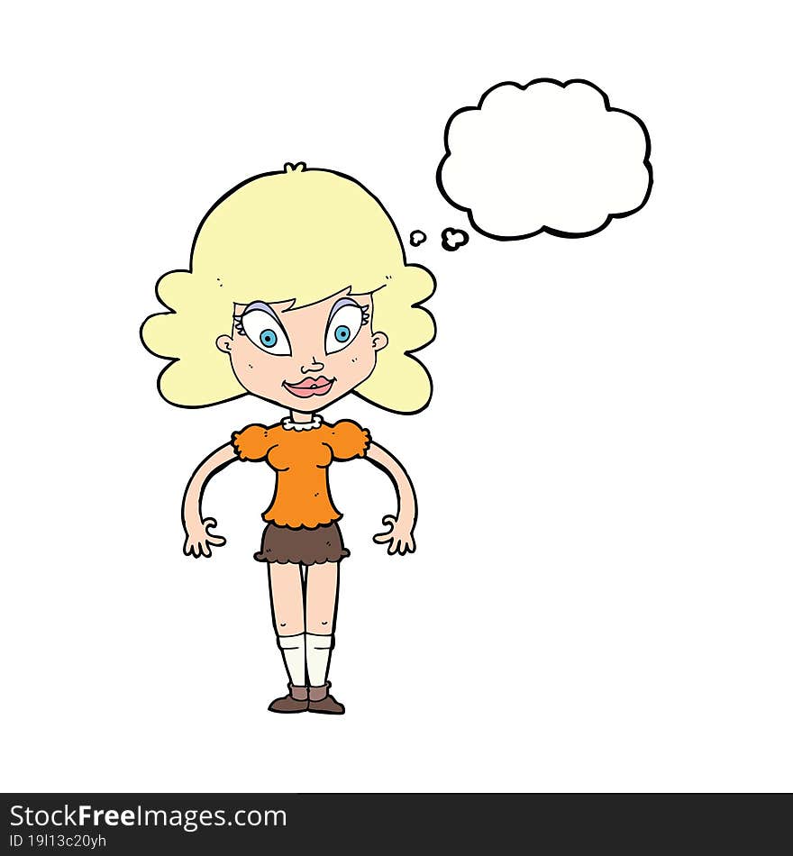 cartoon pretty woman with thought bubble