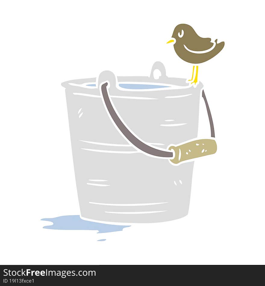 flat color style cartoon bird looking into bucket of water