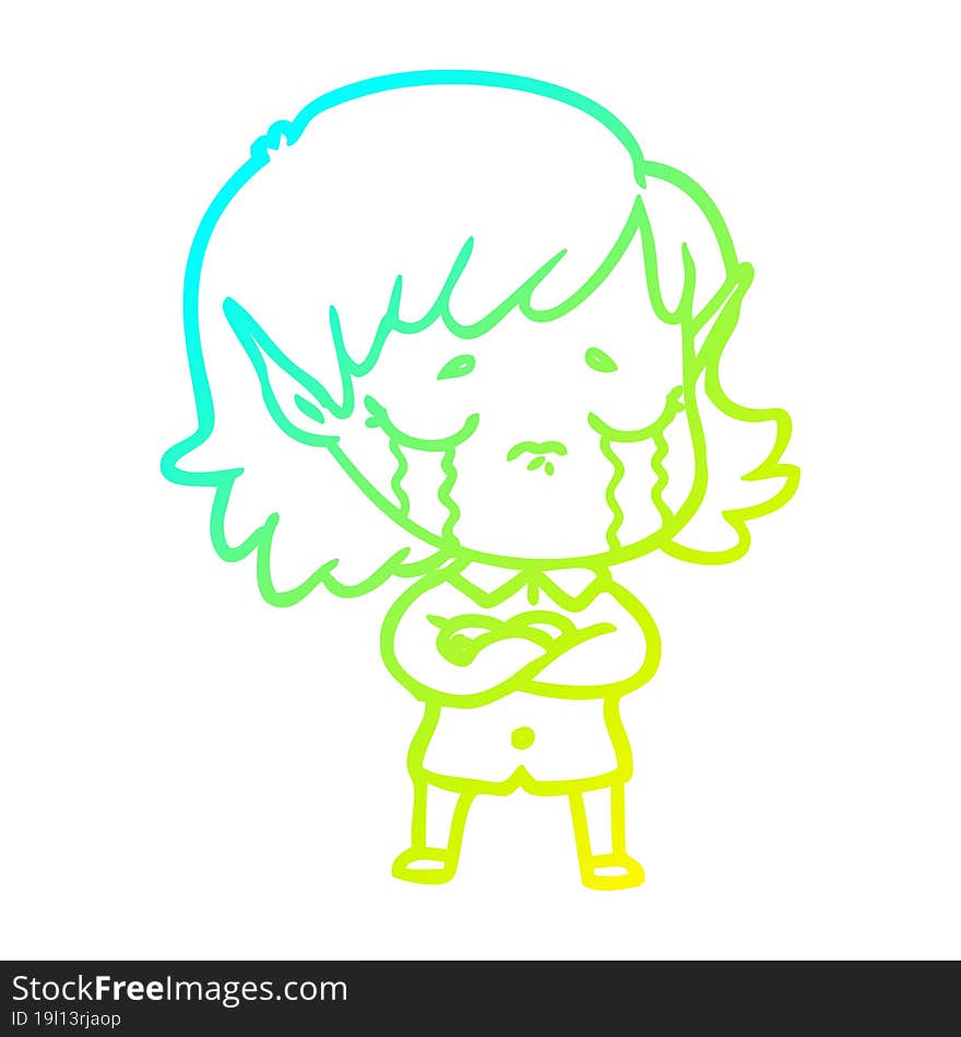 cold gradient line drawing cartoon crying elf girl