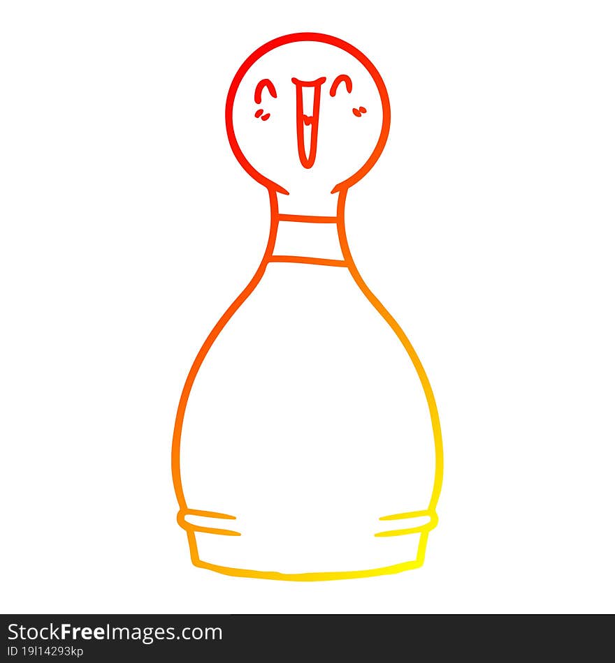 warm gradient line drawing cartoon happy bowling pin