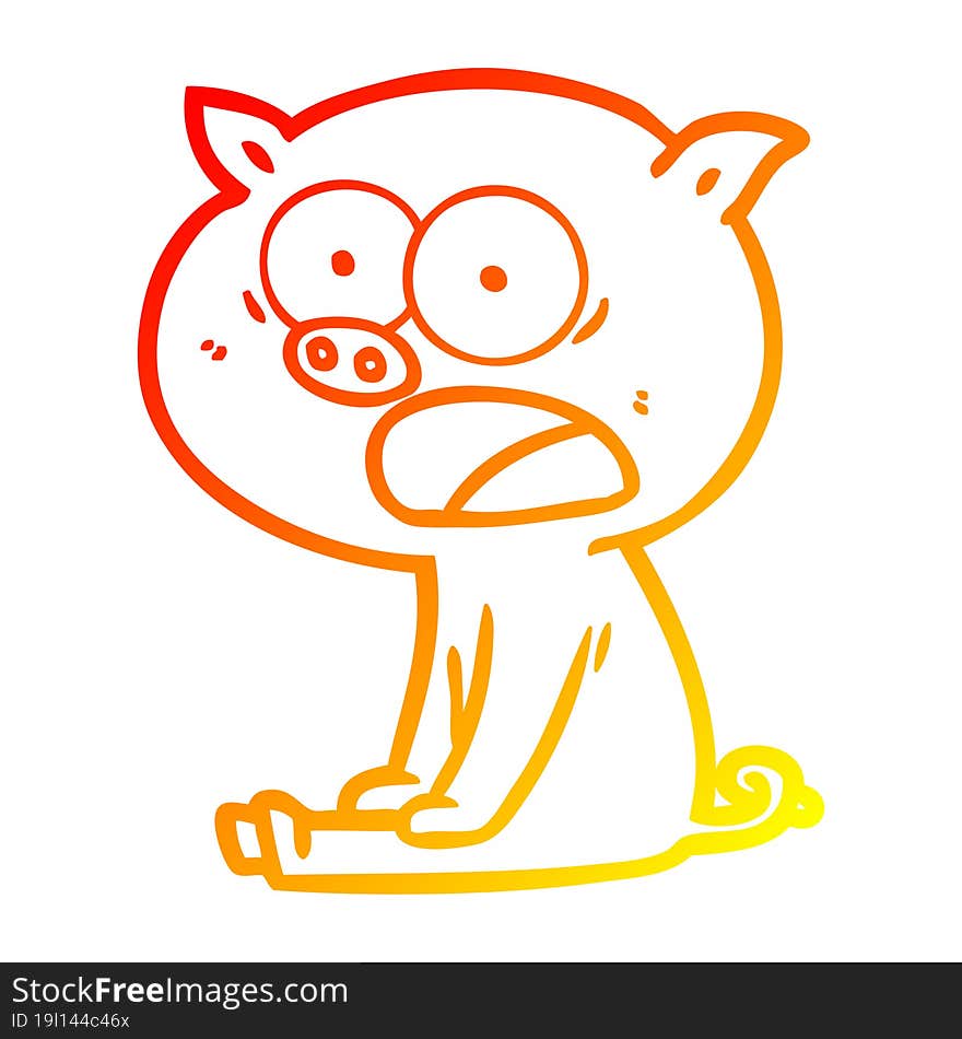 warm gradient line drawing cartoon sitting pig shouting