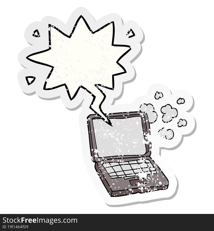 cartoon laptop computer and speech bubble distressed sticker