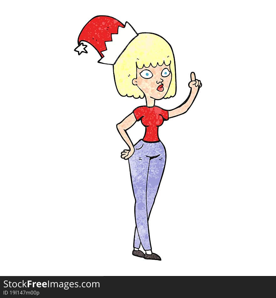 Textured Cartoon Woman Wearing Christmas Hat