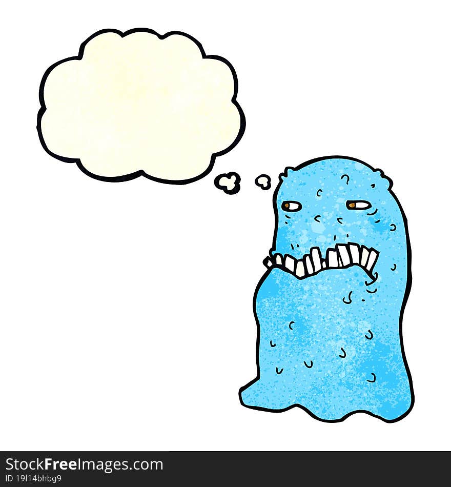 cartoon gross ghost with thought bubble