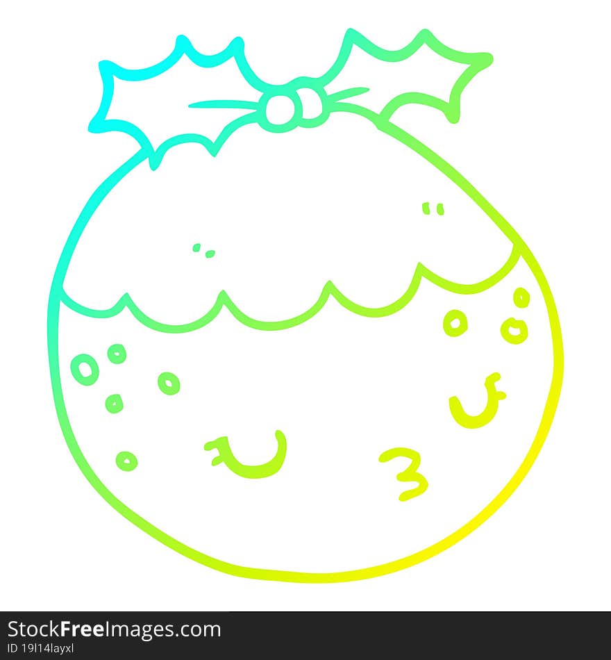 cold gradient line drawing cute cartoon christmas pudding