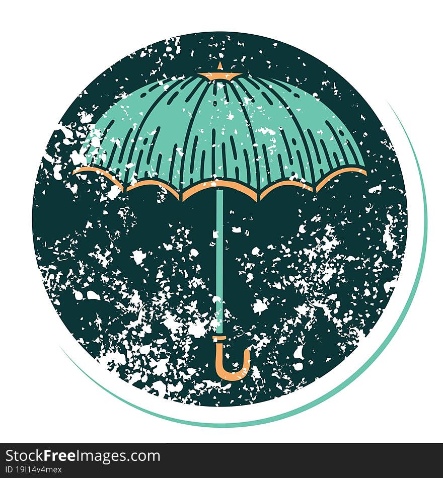 Distressed Sticker Tattoo Style Icon Of An Umbrella