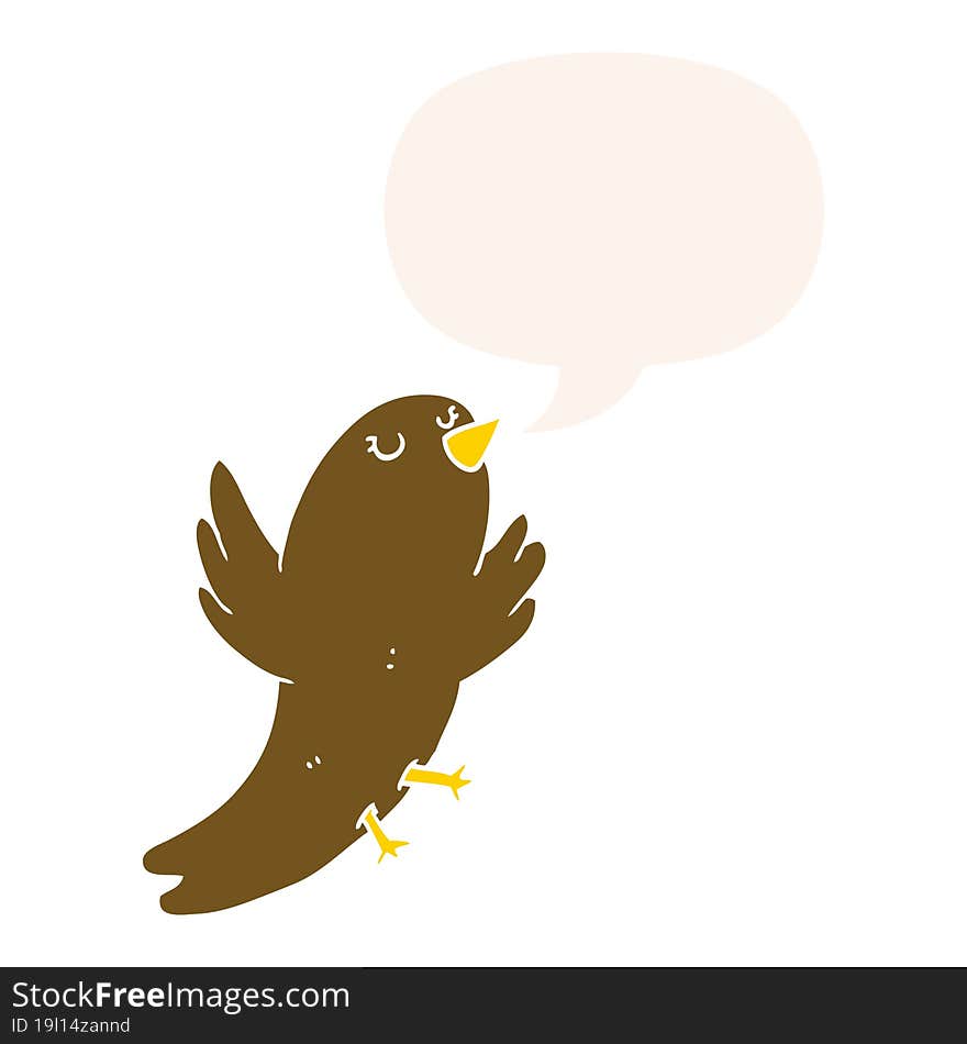 cartoon bird with speech bubble in retro style