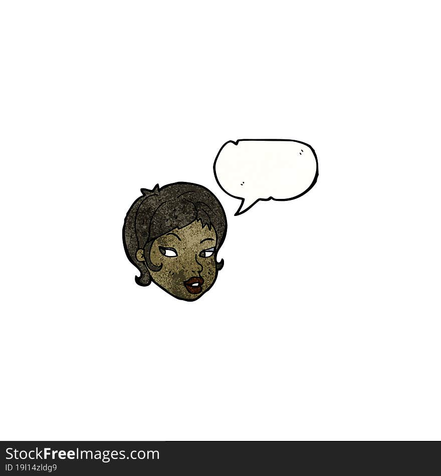 cartoon pretty woman\'s face with speech bubble