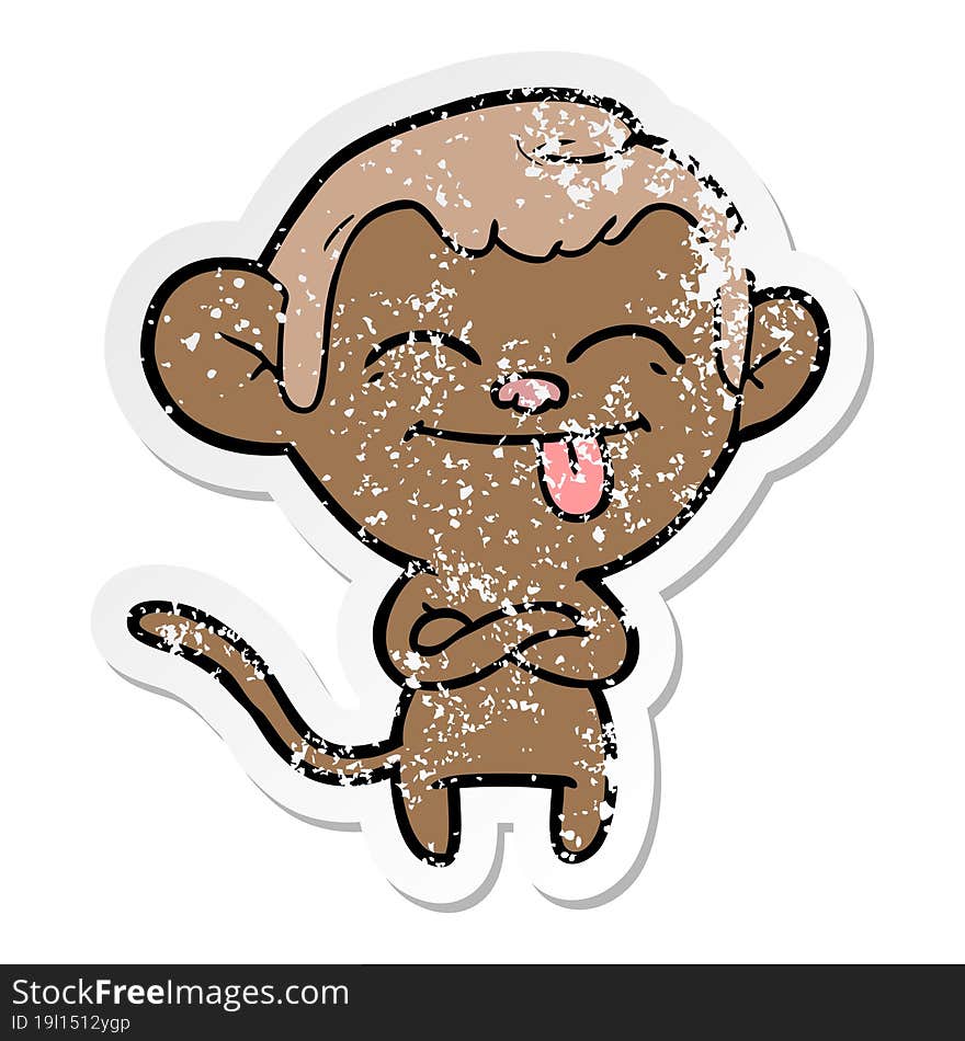 distressed sticker of a funny cartoon monkey