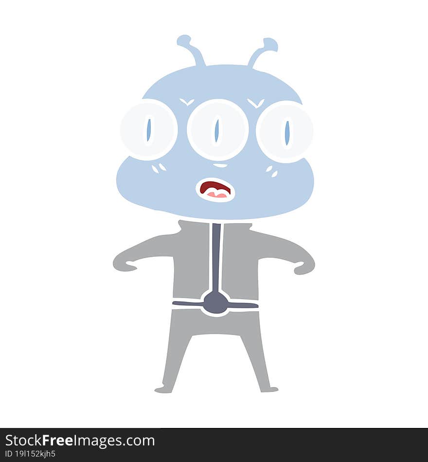 flat color style cartoon three eyed alien