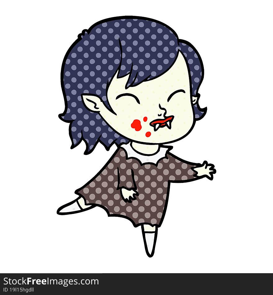 cartoon vampire girl with blood on cheek. cartoon vampire girl with blood on cheek