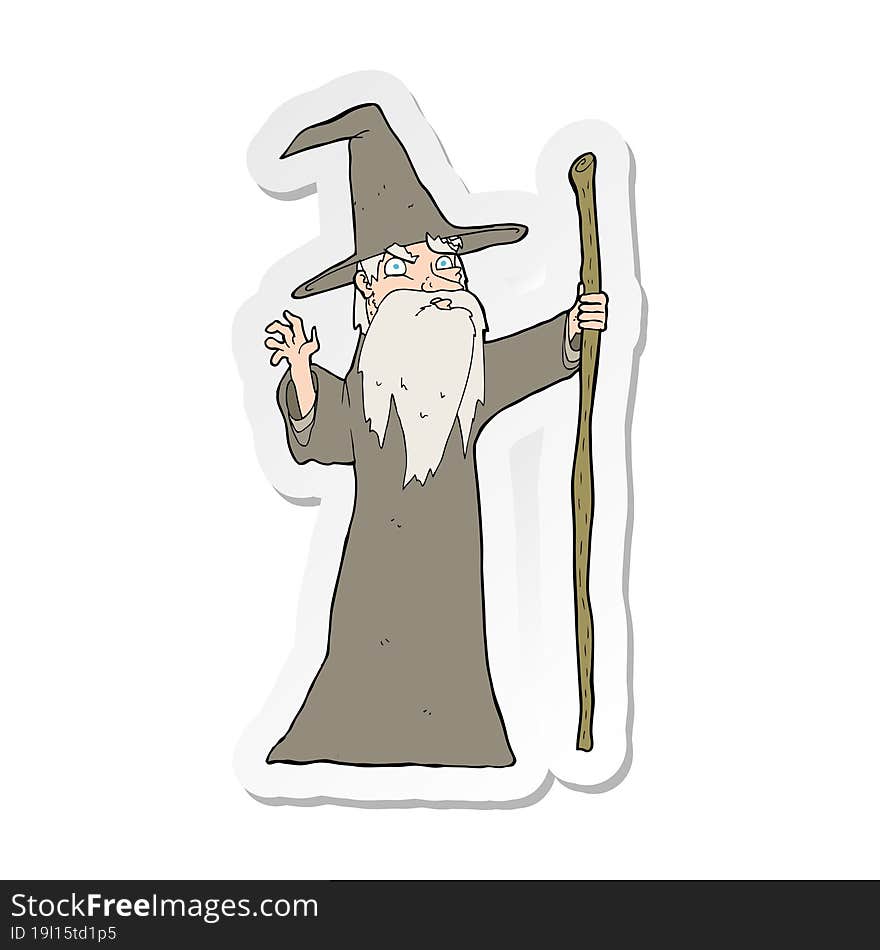 sticker of a cartoon old wizard