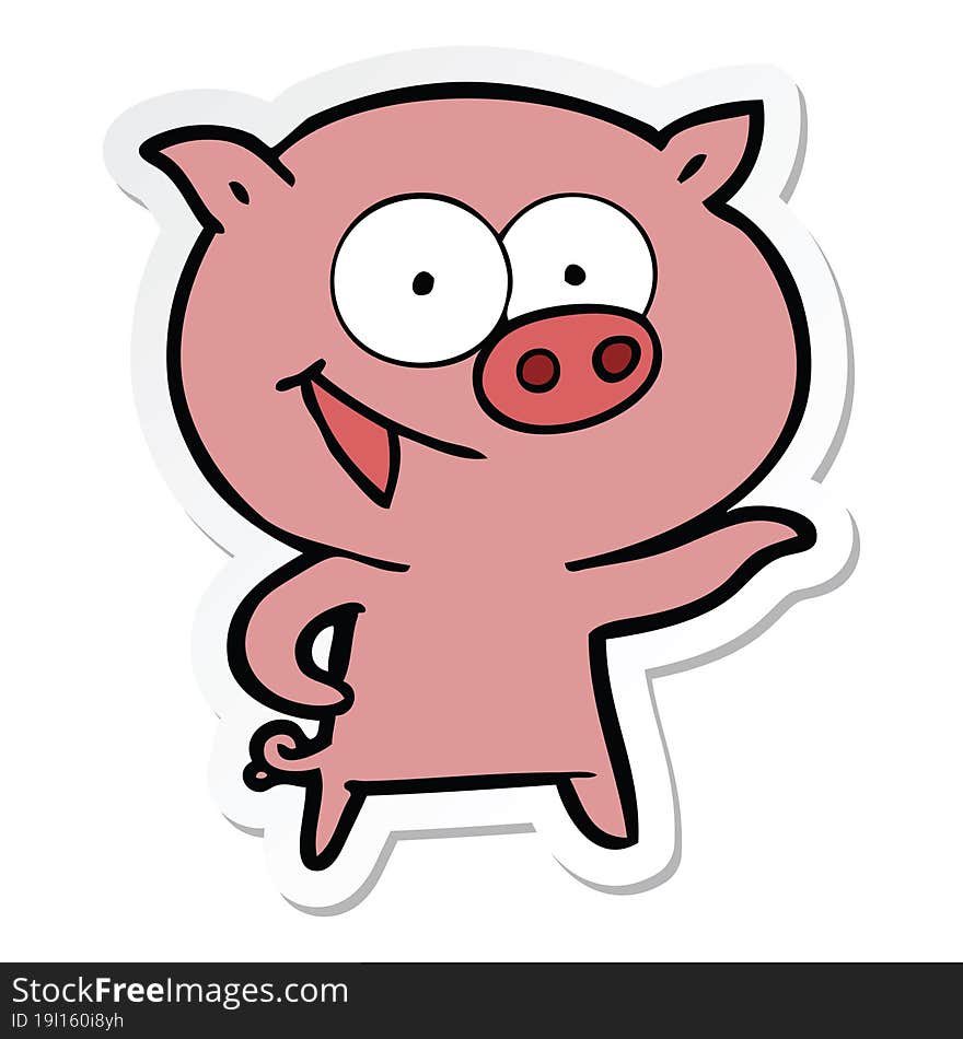 sticker of a cheerful pig cartoon