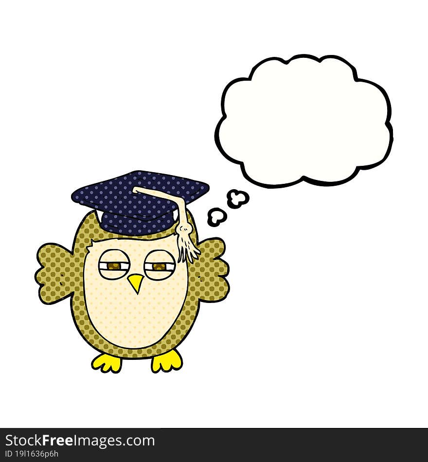 freehand drawn thought bubble cartoon clever owl