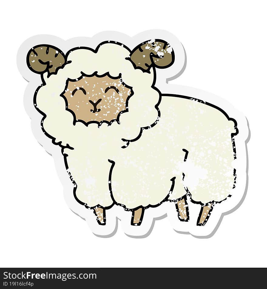 distressed sticker of a quirky hand drawn cartoon ram