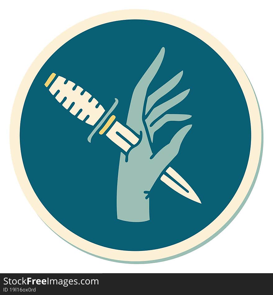 tattoo style sticker of a dagger in the hand