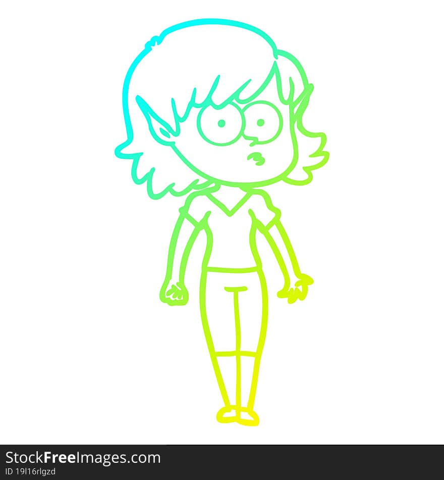 cold gradient line drawing cartoon elf girl staring