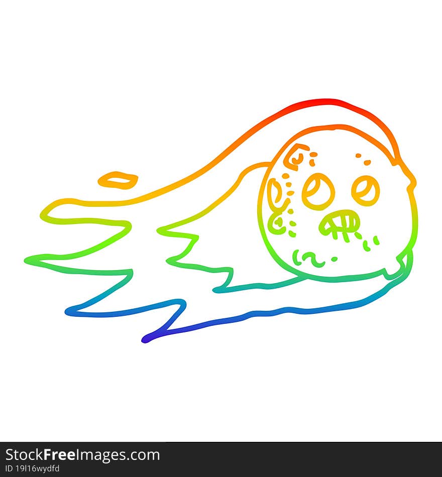 rainbow gradient line drawing cartoon flaming asteroid