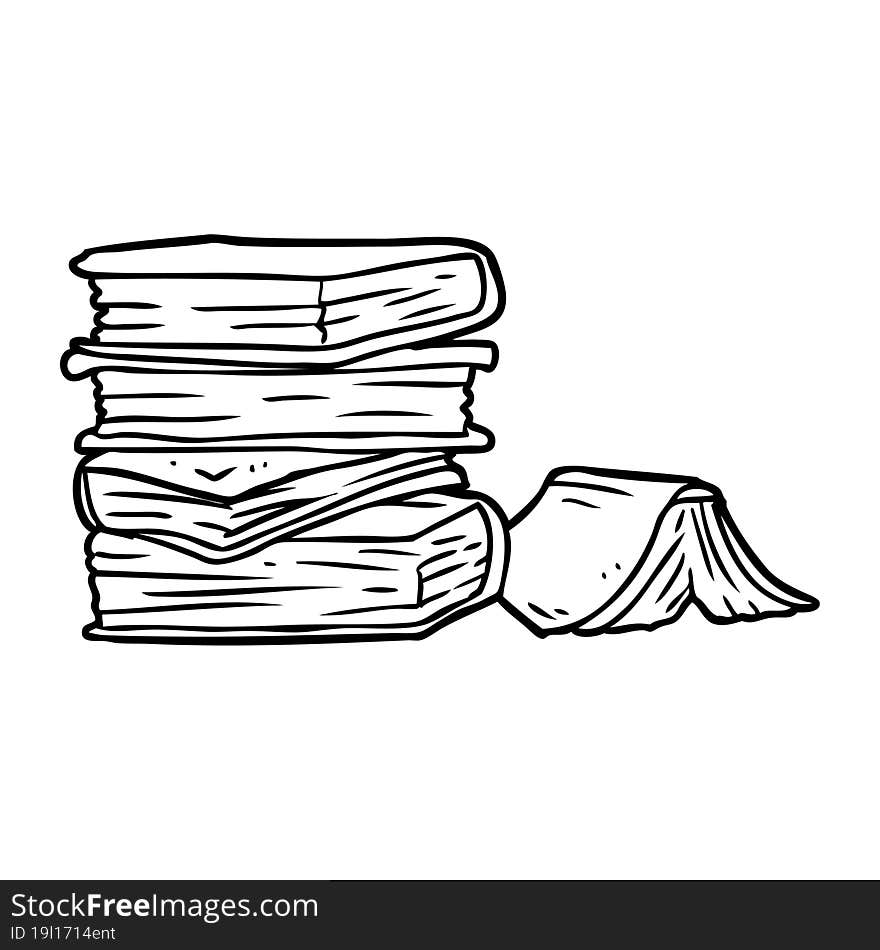 line drawing of a pile of books. line drawing of a pile of books