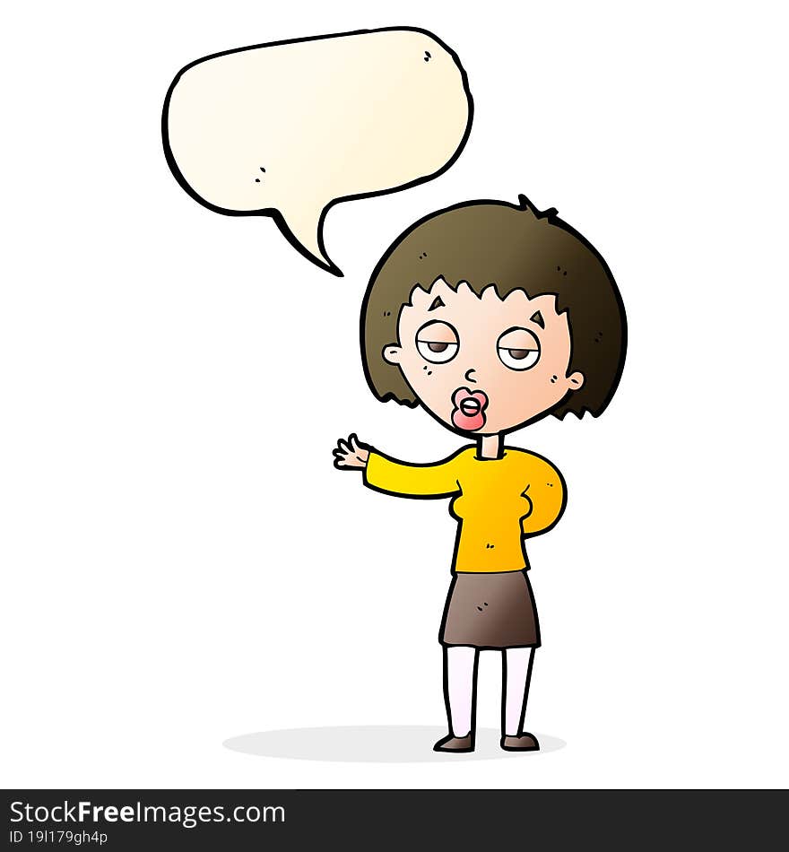 Cartoon Bored Woman With Speech Bubble