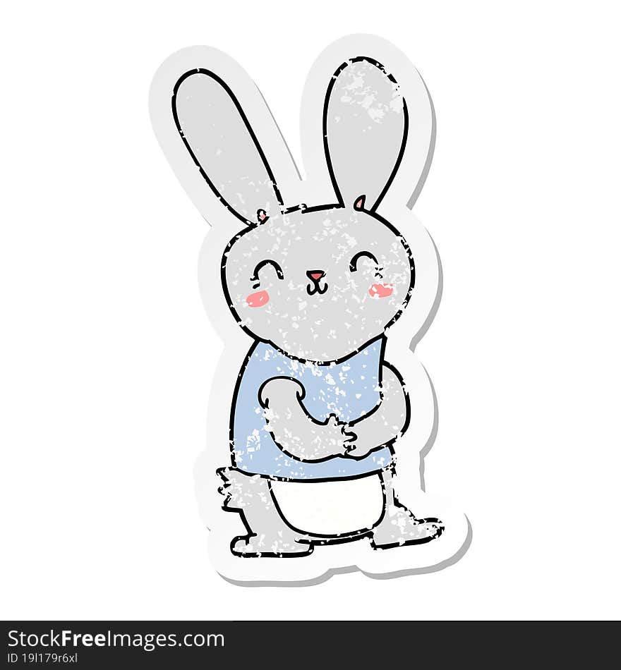 distressed sticker of a cute cartoon rabbit