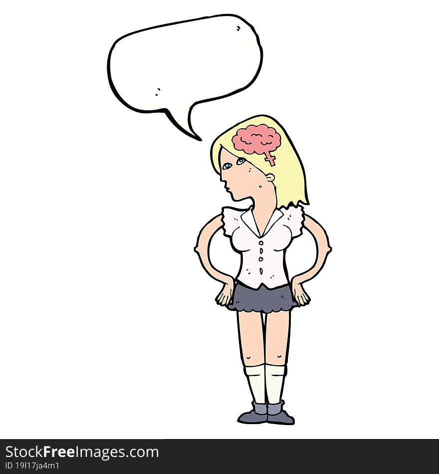 cartoon intelligent woman with speech bubble