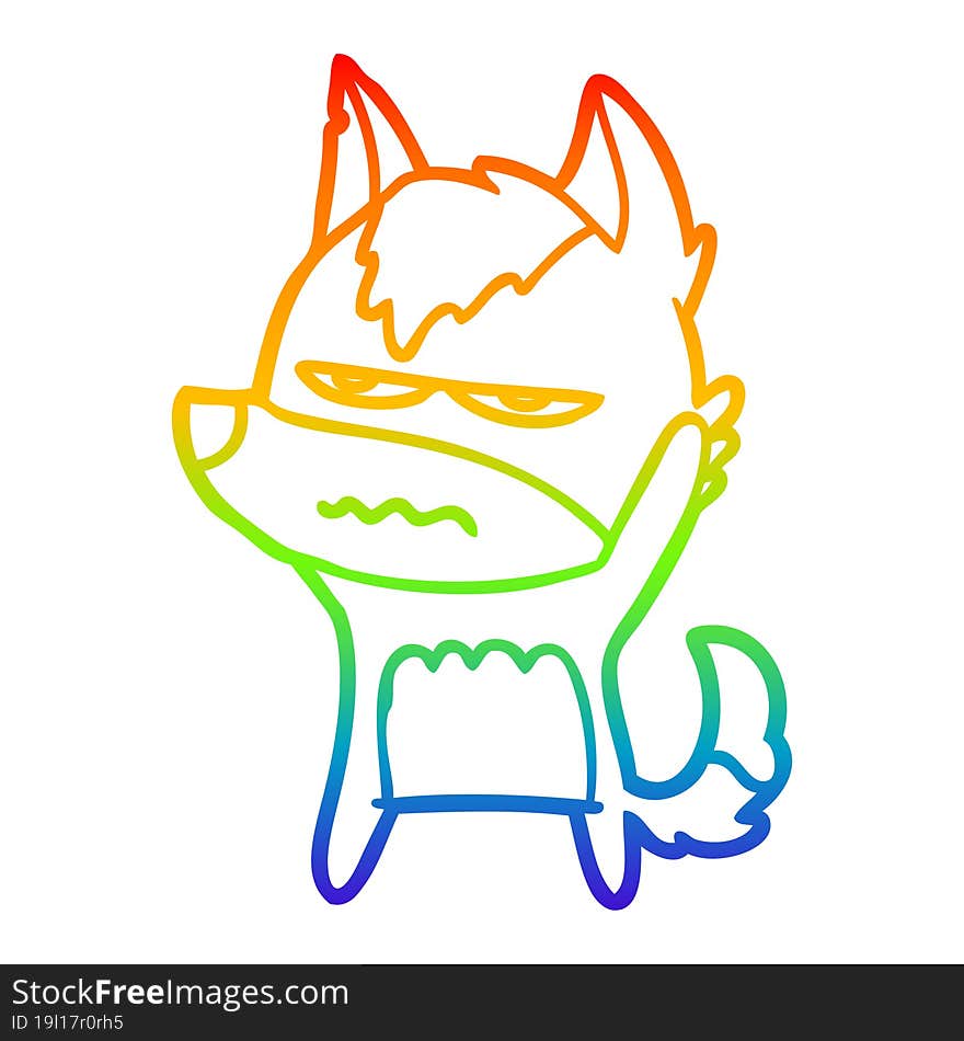 rainbow gradient line drawing cartoon annoyed wolf