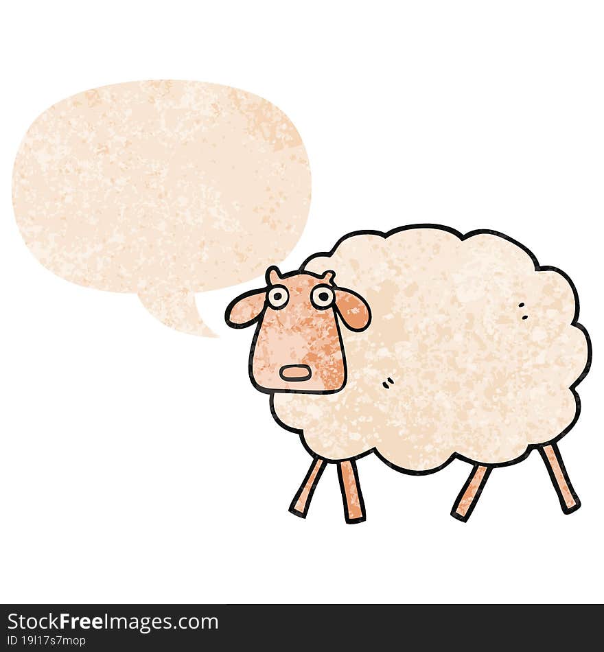 Cartoon Sheep And Speech Bubble In Retro Textured Style