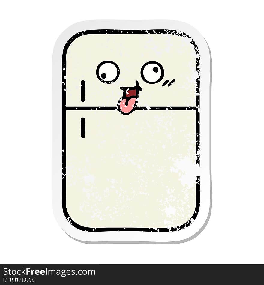 Distressed Sticker Of A Cute Cartoon Fridge Freezer