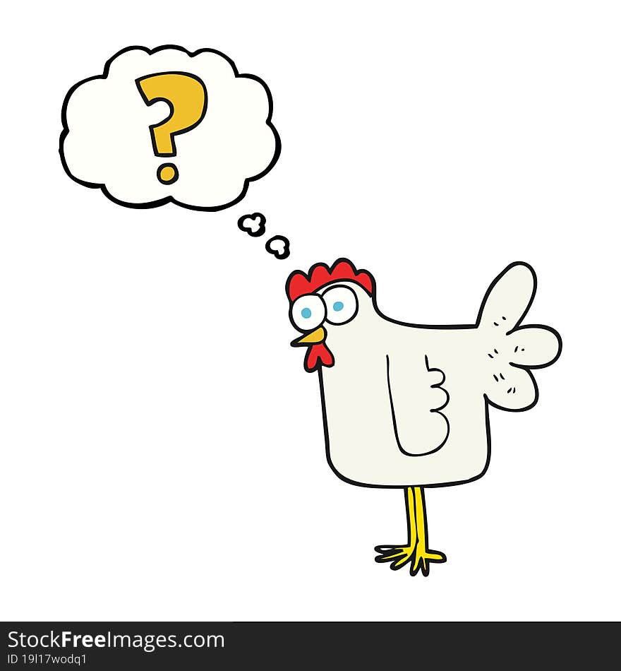 freehand drawn thought bubble cartoon confused chicken