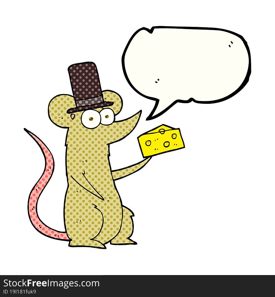 comic book speech bubble cartoon mouse with cheese